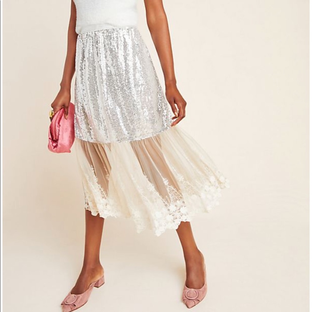 Sequined Midi Skirt with Tulle